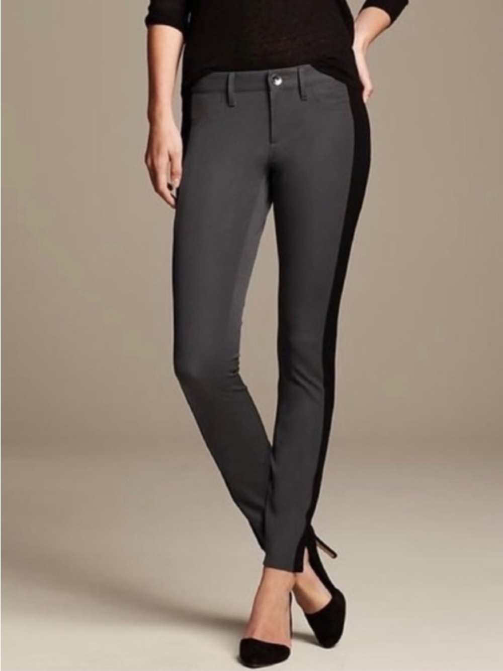 Banana Republic Sloan Charcoal Gray Skinny Ankle Pants with Black Side Stripe